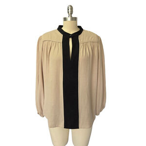 The Odells Contrast Blouse Size M Tan Black Classic Neutrals Capsule Career